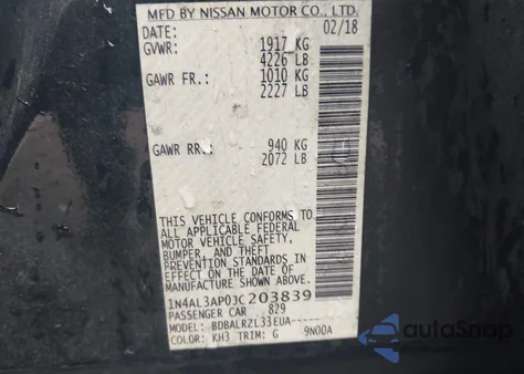 2018 Nissan Altima 2.5 Sl z USA, uszkodzony, nr VIN 1N4AL3AP0JC203839